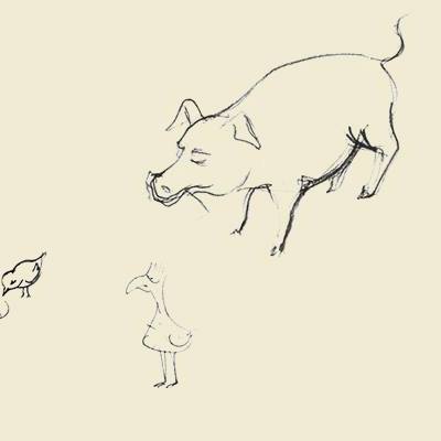 ilustracja świni i kaczki oraz pisklęcia - kontury